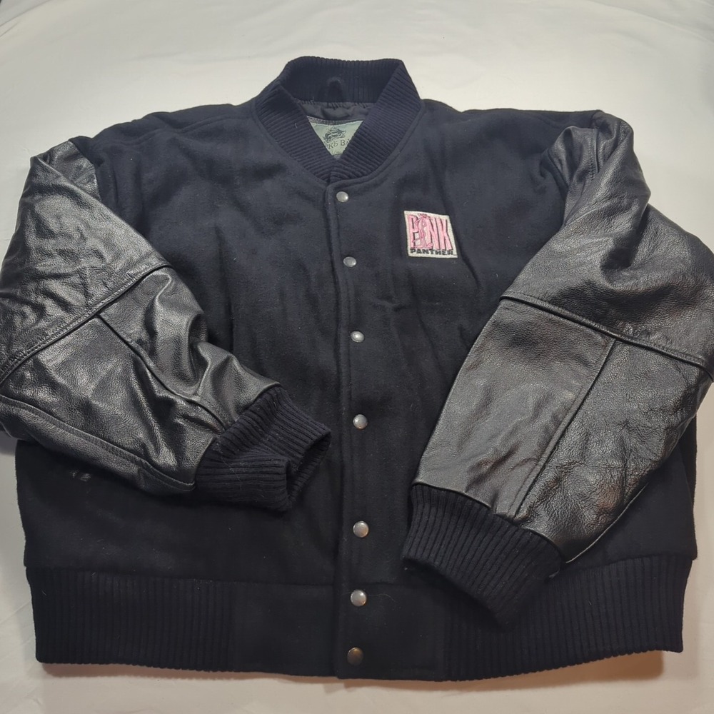 Burks‎ Bay Leather And Wool Pink Panther Size XL Rider Varsity Jacket Vtg